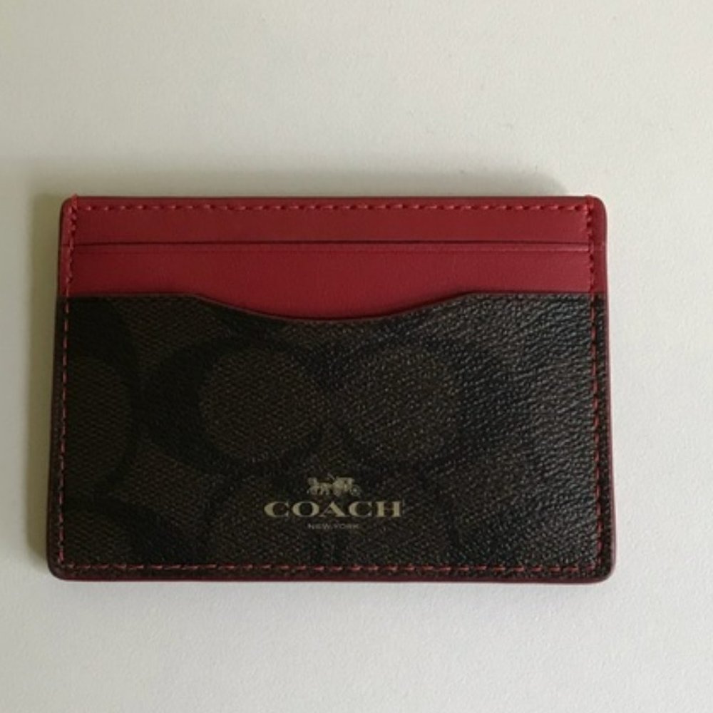 Coach Signature Brown & True Red Card Case
